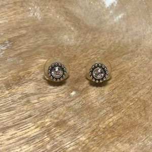 Silver Tone Rhinestone Flower Stud Earrings